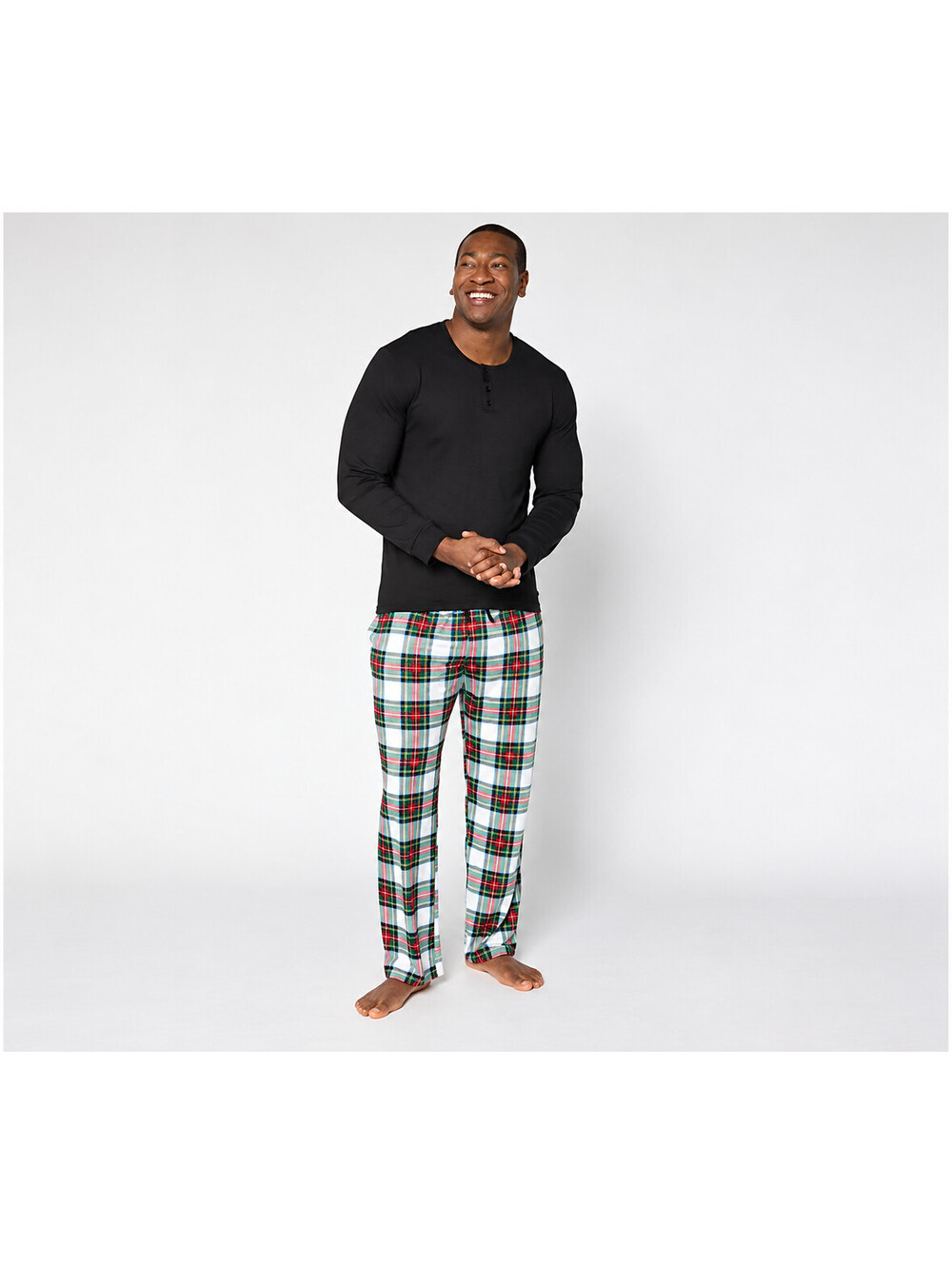 MUK LUKS Men's Henley Neck Printed Sleepwear Pajama Set ClassicRedPlaid, X-Small
